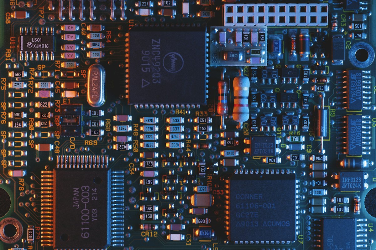 Detailed view of electronic circuit board components